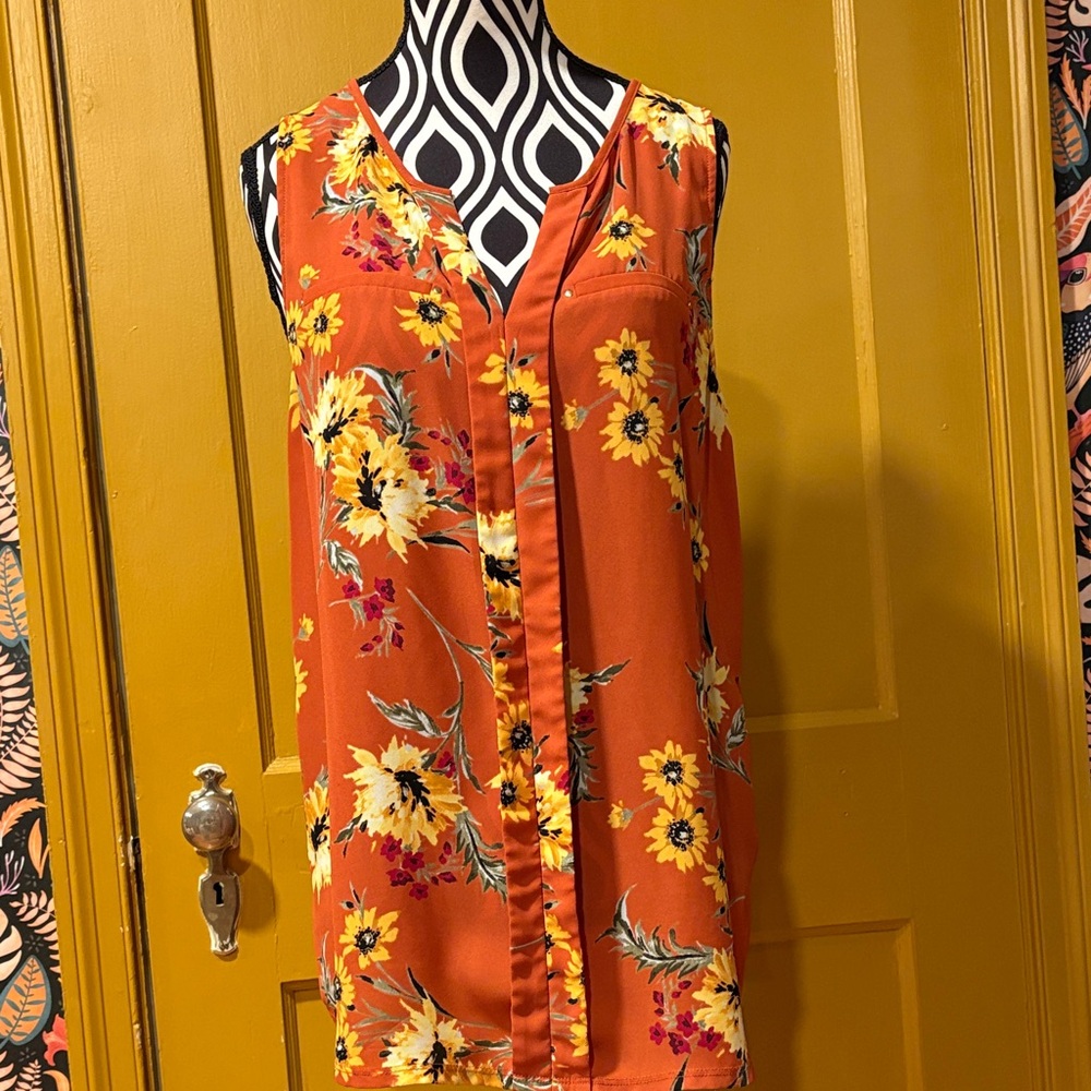 Express Rust Orange Sunflower 🌻 Floral Sleeveless Camisole Size L